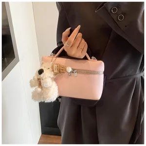 Borsa a tracolla vanity rosa con ciondolo orsetto peloso, borsa in pelle PU elegante e chic.