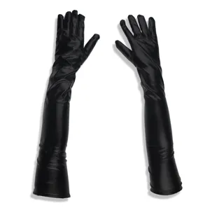 Women Long Faux Leather Gloves Sexy Patent Leather Glossy Stretch Gloves For Cosplay Stage Performance Party Costume