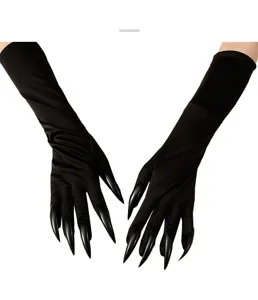 Black claw gloves for Halloween cosplay, long artificial nail costume props for party.