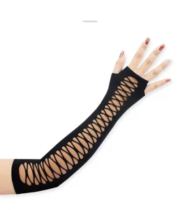 Black long fingerless hollow mesh arm sleeves sexy punk gothic arm warmers fashion style