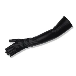 Black long patent leather gloves sexy faux leather gloves for cosplay and stage show.