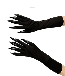 Black long claw gloves for Halloween party, cosplay costume accessories with fake nails.