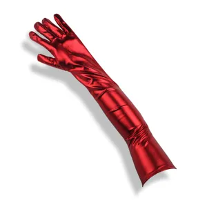 Red shiny faux leather long gloves, sexy opera gloves for cosplay and stage show.