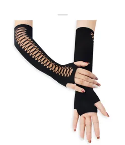 Sexy long hollow out mesh arm warmers black fingerless gloves for party goth fashion