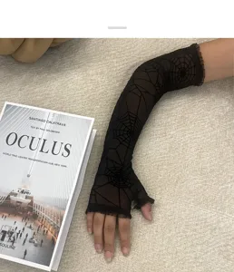 Gants longs sans doigts en dentelle noire motif toile d'araignée gothique fête déco