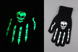 Halloween skeleton glow in the dark knit gloves, spooky thermal ghost claw cycling gloves for adult.