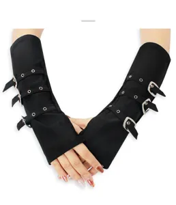 Punk metal buckle fingerless gloves dark gothic arm sleeves detail for party cosplay