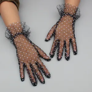 Women sexy mesh polka dot short gloves lace breathable bridal wedding party gloves new