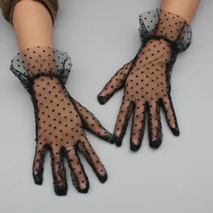 Women black polka dot mesh gloves short lace breathable wedding bridal fashion gloves