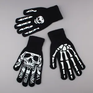Halloween Luminous Skeleton Skull Ghost Claw Knitted Gloves Adult Thermal Windproof Outdoor Cycling Sports Gloves