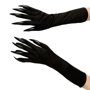 Halloween Long Claw Gloves Punk Dark Style Polyester Black Costume Gloves For Women Cosplay Party Performance Accessories