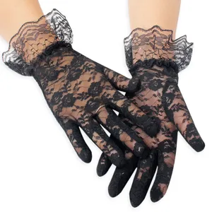 Gants de Protection Solaire en Dentelle d'Été pour Femmes Courts Volants Floraux Gants de Conduite Cyclisme Élégants Gants de Mariée en Dentelle