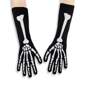 Halloween Skeleton Bone Long Gloves Black Gothic Cosplay Party Costume Accessories For Adult