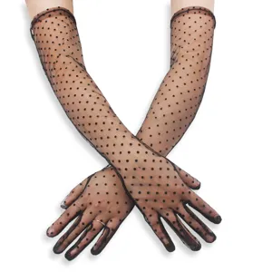 Women Vintage Long Mesh Polka Dot Gloves Sun Protection Lace Wedding Bridal Gloves Embroidered Fashion Accessories