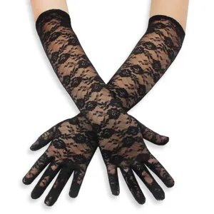 Women's Long Lace Gloves Sheer Five Finger UV Sun Protection Arm Sleeves Elegant Wedding Bridal Party Gloves