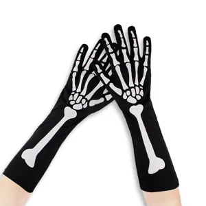 Halloween skeleton bone black long gloves for spooky costume party dress up accessories