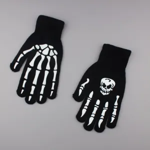 Halloween skeleton knit gloves black warm ghost claw gloves for outdoor cycling and party wear