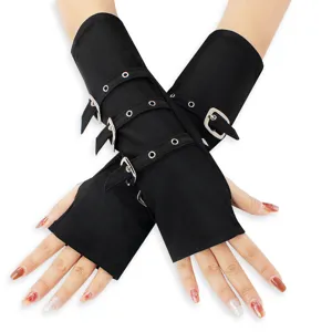 Gothic Punk Fingerless Gloves Metal Buckle Arm Sleeves Party Halloween Costume Accessories For Women Men