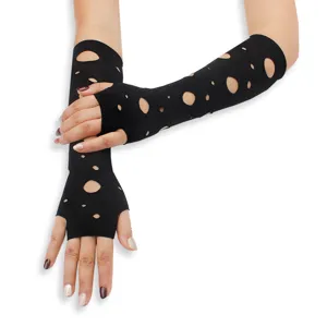 Sexy punk black distressed fingerless gloves arm warmers for women party costume wear
