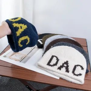 Gorro de Punto Retro para Mujer Con Patrón de Letras DAC Cálido Invernale Knitted Skull Cap Para Accesorio de Moda Casual Diario