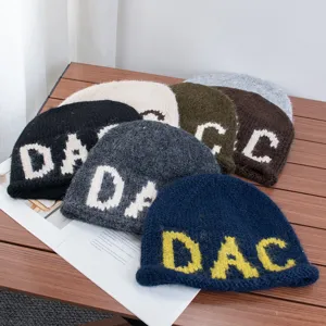 Gorro de punto de otoño invierno para mujer con bordado de letras, gorro cálido.