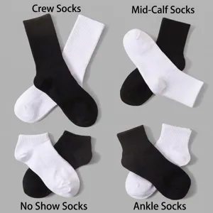 Men women black white cotton socks long mid short boat socks four pairs breathable daily wear