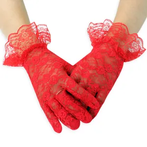 Gants en dentelle rouge courte mariée volants florale protection solaire accessoires femme