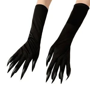 Black long claw gloves with fake sharp nails, perfect for Halloween cosplay and costume party.