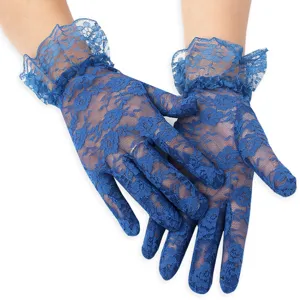 Gants courts en dentelle bleue pour femme elegante protection solaire gants de conduite