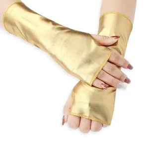 Guanti metallici dorati senza dita manicotti lucidi accessori per costumi da palcoscenico punk