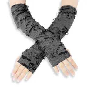 Dark punk grunge ripped arm warmers fingerless gloves for women halloween gothic clothing accessory