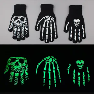 Halloween glow in the dark skeleton knit gloves, spooky skull ghost claw outdoor warm gloves.