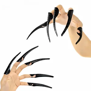 Halloween long black finger claws gothic witch nail props party costume accessories main