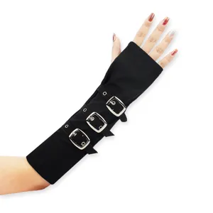 Gothic punk black fingerless gloves with metal buckles for women party Halloween costume accessory