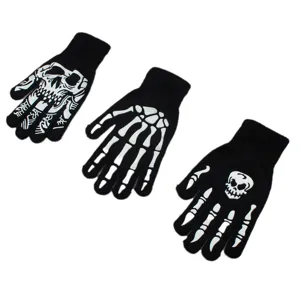 Halloween skeleton knit gloves spooky glowing bone patterns warm outdoor cycling gloves adults