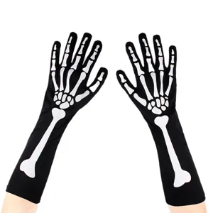 Halloween long skeleton gloves black costume party bone hand gloves cosplay accessory