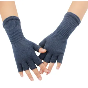 Einfarbige Strick-Fingerling-Handschuhe, lange warme Armstulpen für Herbst und Winter.
