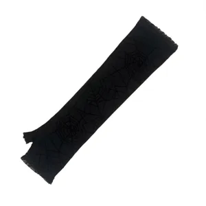 Gants longs sans doigts en dentelle noire motif toile d'araignée gothique style Halloween.