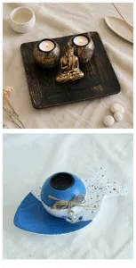 Zen style Buddha candle holder set and creative wooden tray home desktop decorative ornaments