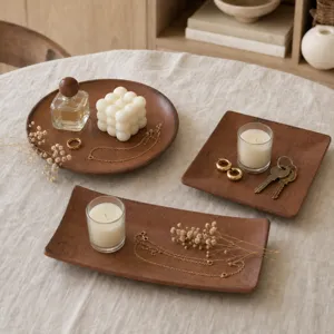 Minimalist Wooden Decorative Storage Tray Vintage Jewelry Ring Dish Key Organizer For Entryway Home Tabletop