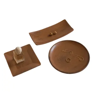 Minimalist wooden storage tray set for jewelry, keys, and home decor. Elegant decorative dish.