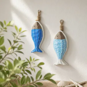 Mediterranean wooden fish hanging ornaments wall decor for living room home background