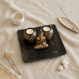 Chinese retro style candle holder set with wooden tray Zen desktop ornament for home decor
