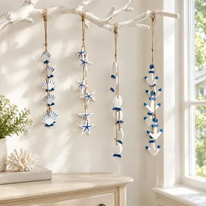 Mediterranean Style Blue White Shell Starfish Anchor Fish Wall Hanging Decor Set