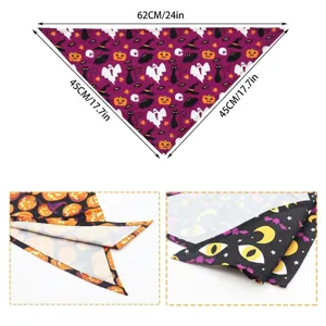 Foulard bandana Halloween pour animaux, chat et chien, motif citrouille fantôme, triangle 62x45cm.