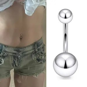 Simple stainless steel belly button ring navel piercing body jewelry detail display
