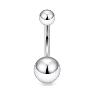Stainless steel belly button ring detail shot, classic curved barbell body piercing jewelry.