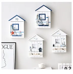 Mediterranean style wooden house key box wall hanging creative ocean decor storage organizer