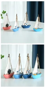 Ornamento di barca a vela in legno in stile mediterraneo decorazione per tema marino