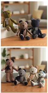 Vintage fabric teddy bear handmade plush soft doll cute creative home decorative toy